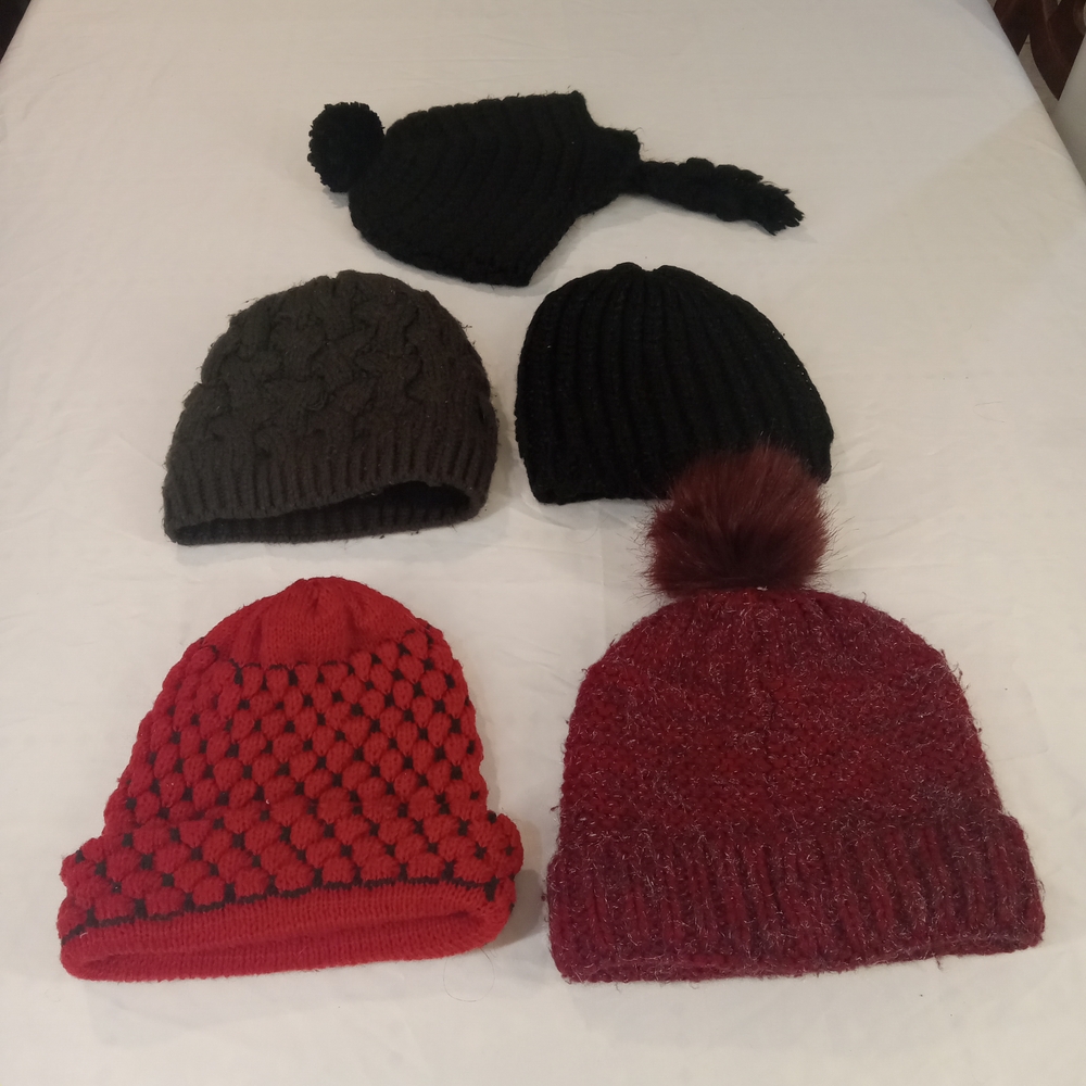 Cozy Knit Girls Beanie Set - Black, Gray, Red One Size For 5 Yrs + Up